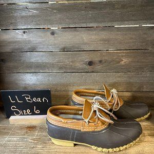 Womens L.L. Bean Brown‎ Leather Rubber Low Top Waterproof Snow Duck Boots Size 6